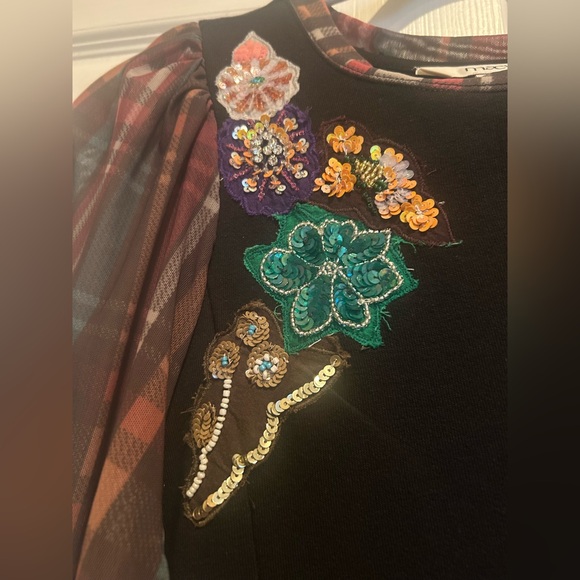 Anthropologie Maeve Long-Sleeve Embellished Plaid Top. M. - Picture 7 of 10